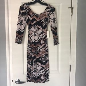 COPY - ASTR dress with black, tan and cream print.